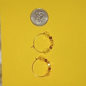 Handmade Hoop Yellow/Burnt Orange Star Beaded Earrings